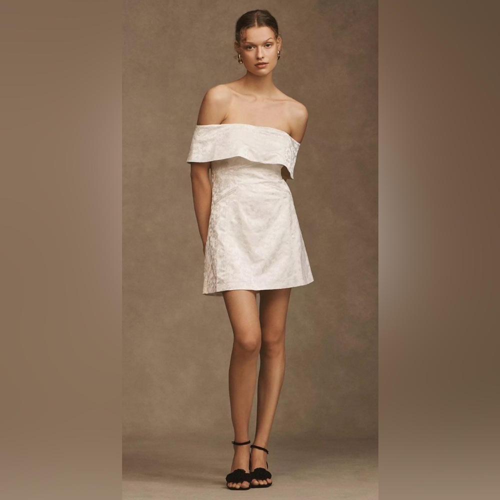 Anthropologie BHLDN Ingrid Stretch Jacquard Off-The-Shoulder Mini Dress